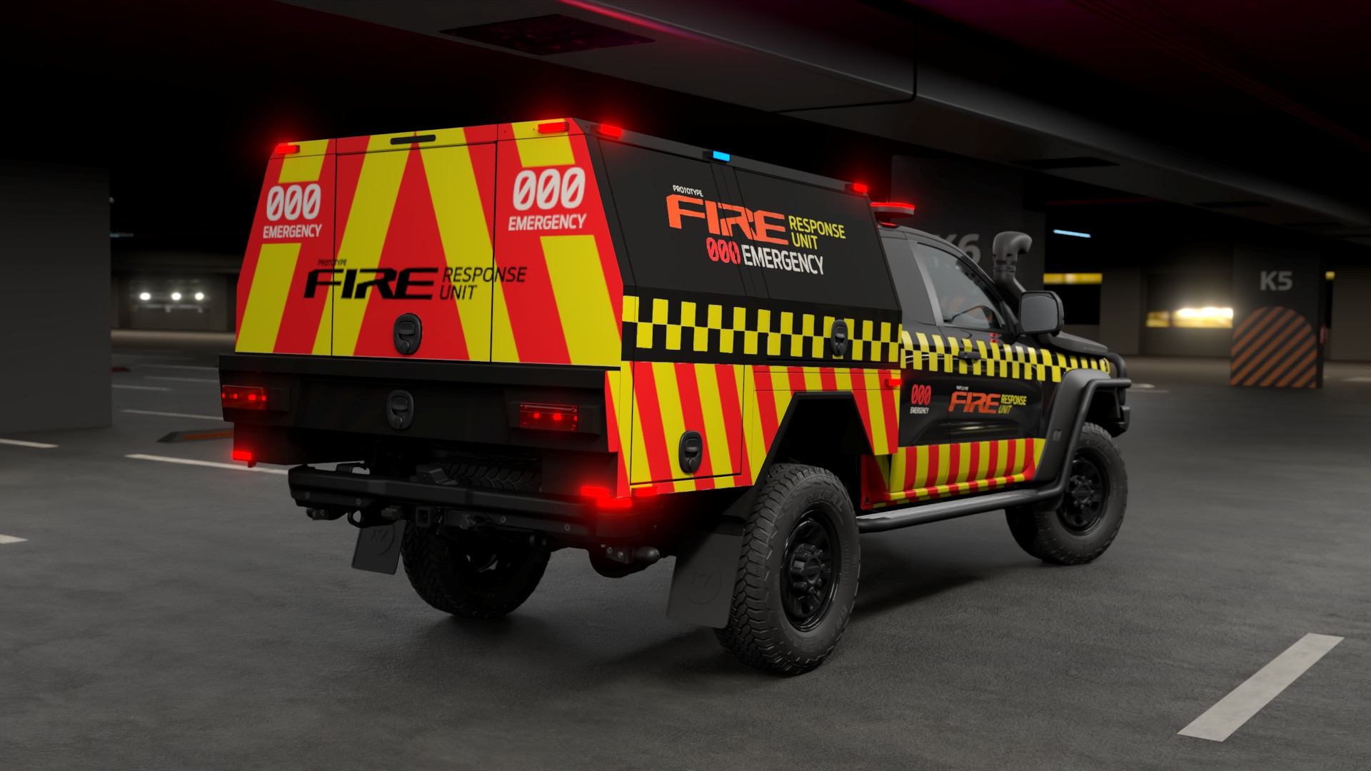 The vehicle is a custom build for demonstration purposes only. It has not been certified or approved by any fire or emergency service authority. 